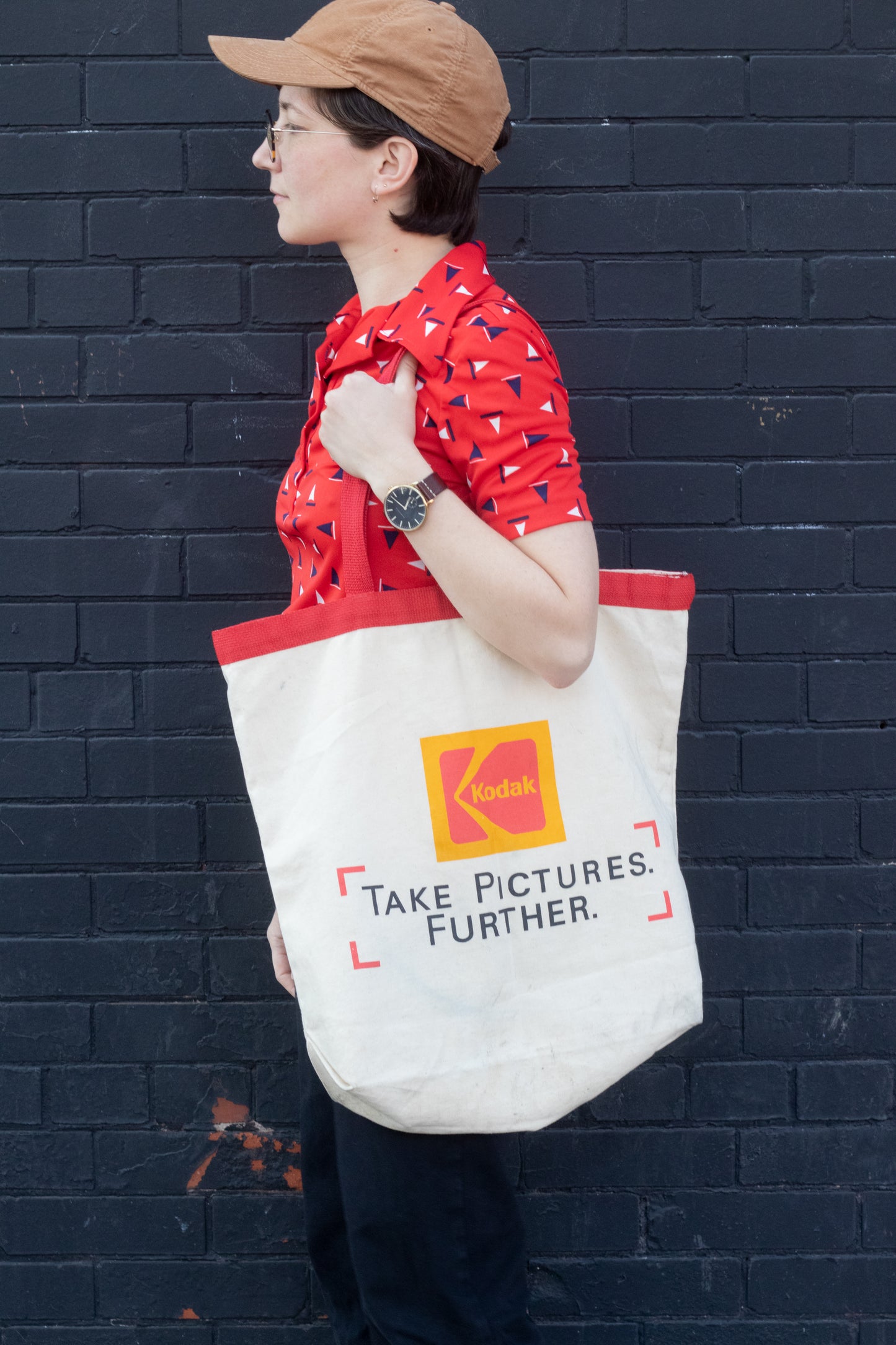 Vintage Double Sided Kodak Large Tote Bag | Printed Red, Yellow, Kodak bag