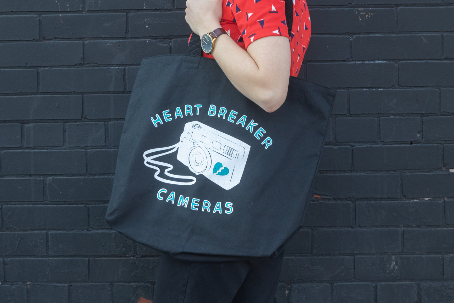 Heart Breaker Cameras Fashion Tote Bag, Screenprinted,