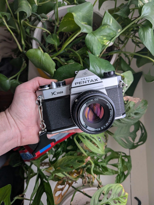 Pentax K1000 35mm Film SLR Camera + Vintage Strap | Fully Tested | Works Great