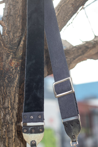 Vintage Camera Strap | Simple Black "Crushed Velvet" Wide strap